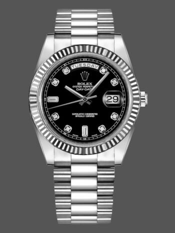 Rolex Day-Date 218239 Men's Watch Replica Black Dial with Diamonds, White Gold, 41mm