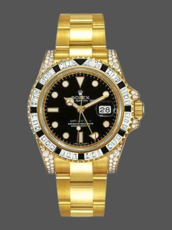 Réplica del reloj Rolex GMT-Master II 116758 para hombre, oro amarillo, esfera negra, diamantes, 40 mm