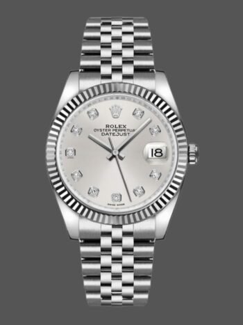 Replica of the unisex Rolex Datejust 116234-0084 watch with silver dial and 36 mm diamonds