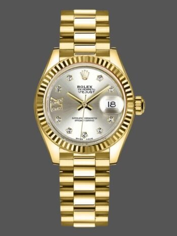 Replica Rolex Datejust 279178 Women's Watch, Silver Diamond Dial and Fluted Bezel, 28mm