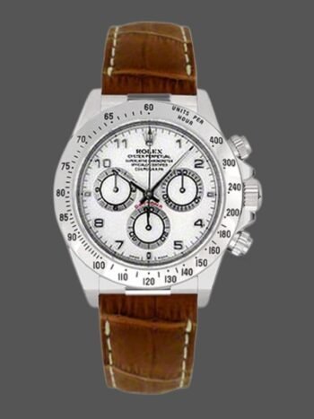 Rolex Daytona 116519 Men's Watch Replica White Arabic Dial Brown Leather Strap 40mm