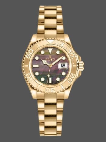 Réplica del Rolex Yacht-Master 169628 para dama, oro amarillo, esfera negra, 29 mm