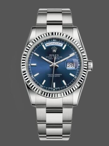 Rolex Day-Date Replica 118239, White Gold, Blue Dial, Fluted Bezel, 36mm, Unisex