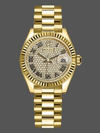 Rolex Datejust 279178 Women's Watch Replica, Diamond Pav?? Dial, Fluted Bezel, 28mm