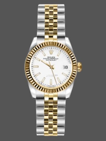 Replica Rolex Datejust 179173 women's watch, white dial with indexes and fluted bezel, 26 mm