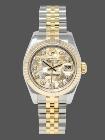 Replica Rolex Datejust 179173 Jubilee Crystal watch with gray dial and 26mm champagne for women