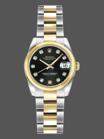 Replica Rolex Datejust 179163 Women's Watch, Black Diamond Dial, 26mm Vaulted Bezel