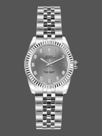 Replica Rolex Datejust 179174 Women's Watch, Rhodium-plated Gray Diamond Dial with Fluted Bezel, 26mm