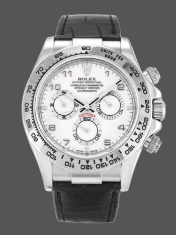 Rolex Daytona 116519 Men's Watch Replica White Arabic Dial Black Leather Strap 40mm