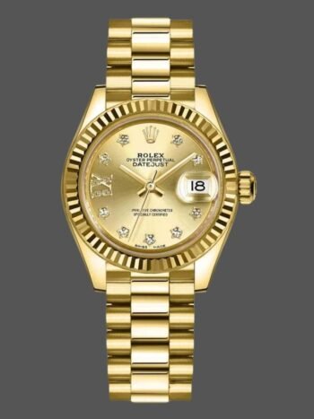 Rolex Datejust 279178 Women's Watch Replica Champagne Diamond Dial Fluted Bezel 28mm