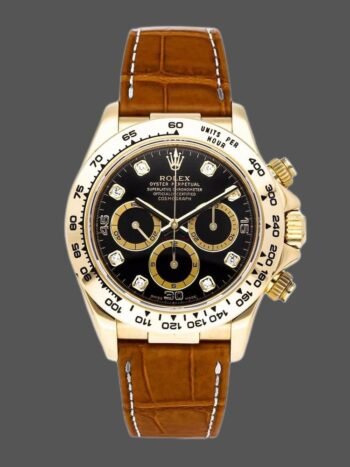 Replica Rolex Daytona 16518 Men's Watch Black Diamond Dial Leather Strap 40mm