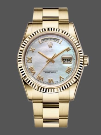 Replica Rolex Day-Date 118238 unisex watch with 36mm white mother-of-pearl Roman dial