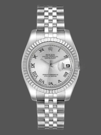 Rolex Datejust 179174 Women's Watch Replica Silver Roman Dial Fluted Bezel 26mm