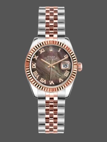 Rolex Datejust 179171 Women's Watch Replica Black Mother of Pearl Dial Fluted Bezel 26mm