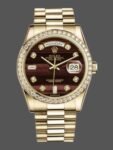 Rolex Day-Date 118398 Bulls Eye watch replica, brown dial with diamonds, 36 mm, unisex