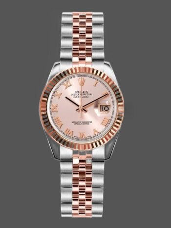 Replica Rolex Datejust 179171 for women, pink dial with Roman numerals, fluted bezel, 26 mm