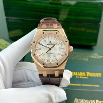 Audemars Piguet Royal Oak 15400 Reloj de imitación de oro rosa, esfera blanca, IP de fábrica, 41 mm