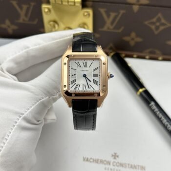 Réplica de relojes Cartier Santos Dumont, esfera plateada blanca, caja de oro rosa, 43,5 × 31,4 mm
