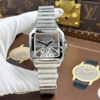 Replica Cartier Santos watches with skeletal dial and 39.8 mm metal wire