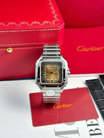 Cartier Santos WSSA0064 replica watch, brown dial, BV Factory, 39.8 mm