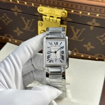 Cartier Tank Must imitation watch, oversized model, white dial, metal wire, 31 x 41 mm.