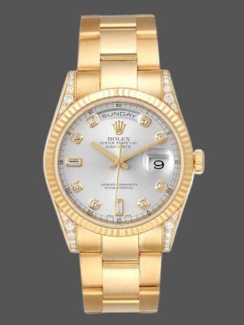 Replica Rolex Day-Date 118338 unisex watch, yellow gold, silver, diamond dial, 36 mm