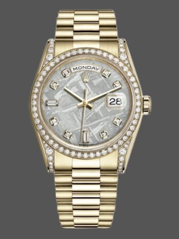 Replica Rolex Day-Date 118388 unisex watch, yellow gold, diamonds, meteorite dial, 36 mm