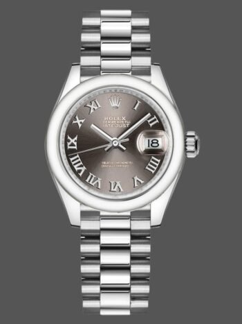 Replica Rolex Datejust 279166 for women, dark gray dial with Roman numerals and domed bezel, 28 mm