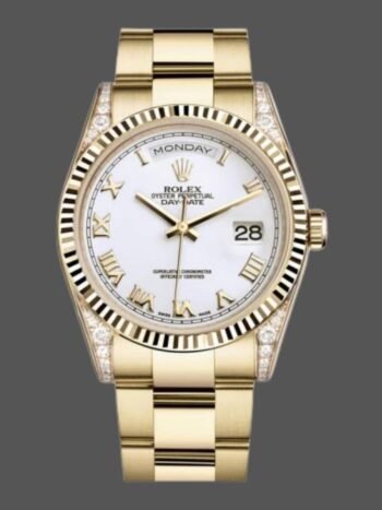 Replica Rolex Day-Date 118338 unisex watch with 36mm white Roman dial