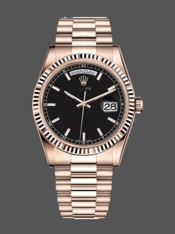 Rolex Day-Date 118235 replica, black dial, rose gold, 36 mm, unisex