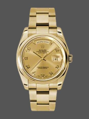 Replica Rolex Day-Date 118208 Unisex Watch, Champagne Dial, Arabic Numerals Hour Markers, 36mm