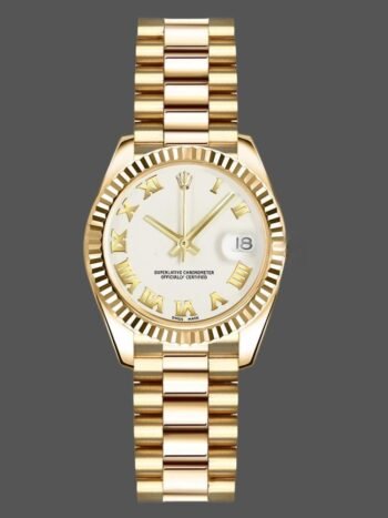 Replica Rolex Datejust 179178 Women's Watch, White Roman Dial, 26mm Yellow Gold