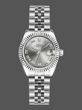 Rolex Datejust 179174 Women's Watch Replica Rhodium-plated Gray Dial Fluted Bezel 26mm