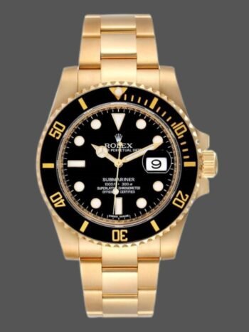 Replica Rolex Submariner 116618 for men, yellow gold, black dial, 40 mm