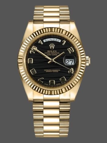 Rolex Day-Date 218238 Wave Replica Black Dial Yellow Gold 41mm Men's