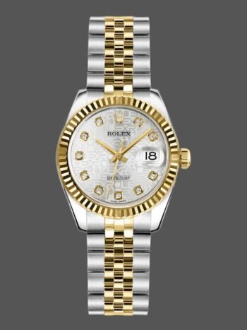 Rolex Datejust 179173 Silver Jubilee Women's Watch Replica Diamond Dial Fluted Bezel 26mm