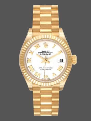 Rolex Datejust 279178 Women's Watch Replica White Roman Dial Fluted Bezel 28mm