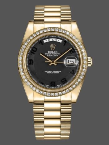 Rolex Day-Date 218348 Men's Watch Replica Black Dial with Concentric Circles, 41mm