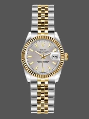Replica Rolex Datejust 179173 women's watch, silver dial with indexes and fluted bezel, 26 mm