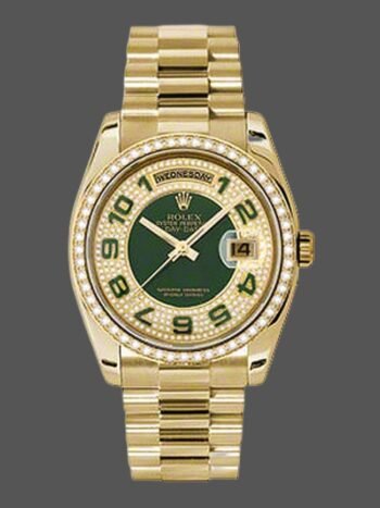 Replica Rolex Day Date 118348 Unisex Watch, Green Diamond Dial, Yellow Gold, 36mm