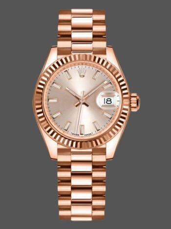 Replica Rolex Datejust 279175 Sundust watch with index dial and 28mm fluted bezel for women
