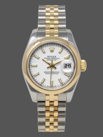 Replica Rolex Datejust 179163 women's watch, white dial with indexes and 26 mm domed bezel