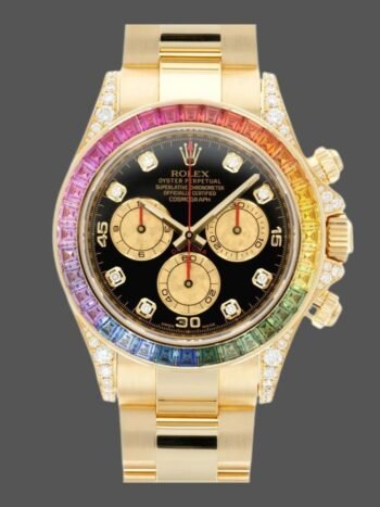 Replica Rolex Daytona 116528 Men's Watch Rainbow Bezel Black Diamond Dial 40mm