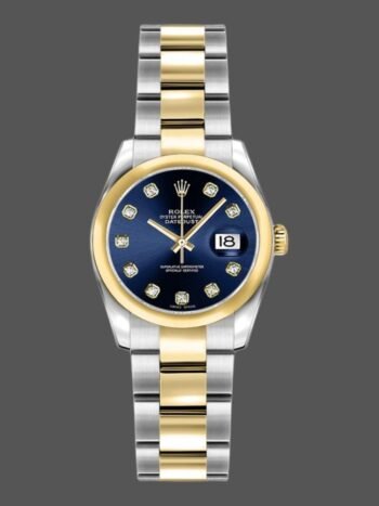 Replica Rolex Datejust 179163 women's watch with blue diamond dial and 26mm domed bezel