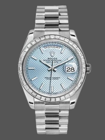 Réplica del Rolex Day-Date 228396TBR para hombre, esfera azul hielo con motivo diagonal y bisel de diamantes de 40 mm