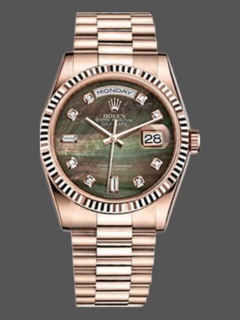 Replica Rolex Day-Date 118235 MOP unisex watch, black dial, 36 mm