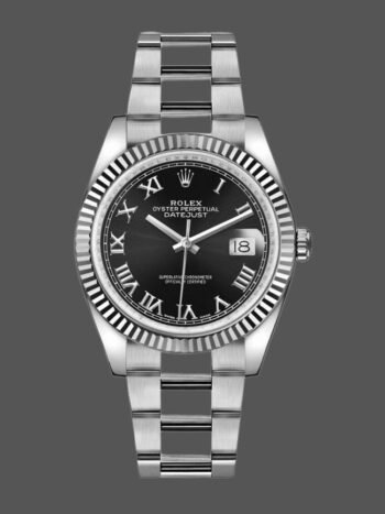 Rolex Datejust 116234 replica, black dial, Roman numerals, 36 mm, unisex