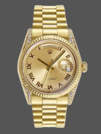Replica Rolex Day-Date 118338 Unisex Watch, Champagne Roman Dial, Diamond Bezel, 36mm