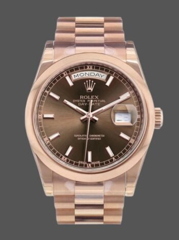 Replica of the unisex Rolex Day-Date 118205 watch, 36 mm chocolate and rose gold dial