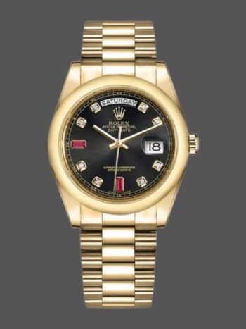 Replica of the unisex Rolex Day-Date 118208 watch with 36 mm black diamond dial